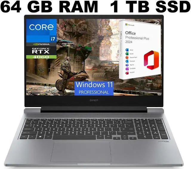 Main image of HP OMEN 16 Laptop, 16.1" FHD 144Hz Display, Intel 16-core i7-14650HX Processor, NVIDIA GeForce RTX 4060 8GB Graphic, 64GB DDR5  1TB PCIe SSD, RGB Backlit, Windows 11 Pro ,Office 2024 License