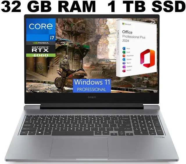 Main image of HP OMEN 16 Laptop, 16.1" FHD 144Hz Display, Intel 16-core i7-14650HX Processor, NVIDIA GeForce RTX 4060 8GB Graphic, 32GB DDR5  1TB PCIe SSD, RGB Backlit, Windows 11 Pro ,Office 2024 License