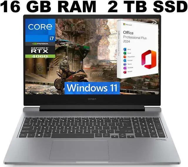 Main image of HP OMEN 16 Laptop, 16.1" FHD 144Hz Display, Intel 16-core i7-14650HX Processor, NVIDIA GeForce RTX 4060 8GB Graphic, 16GB DDR5  2TB PCIe SSD, RGB Backlit, Windows 11 ,Office 2024 License