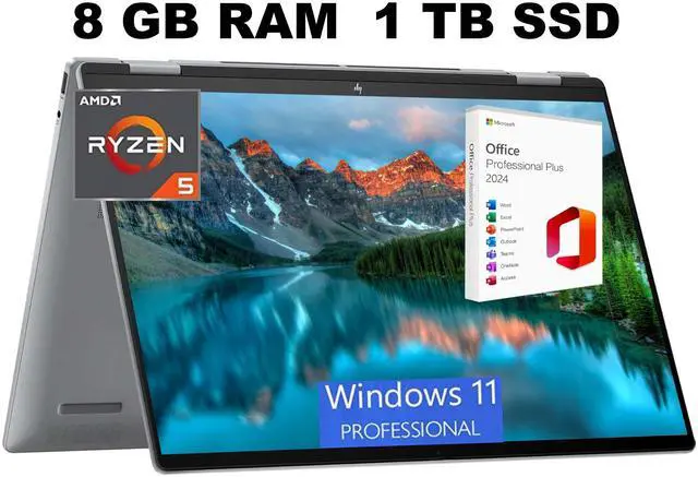 Main image of HP Envy x360 2-in-1 16 Laptop, 16" WUXGA Touchscreen, AMD Ryzen 5 8640HS 6-Core Processor, AMD Radeon Graphics, 8GB DDR4  1TB PCIe SSD, Backlit KB, Windows 11 Pro ,Office 2024 License