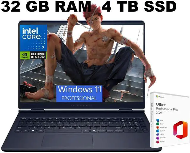 Main image of Alienware 16 Aurora AI Gaming Laptop, 16.0" 120Hz WQXGA Display, Intel Core 7 240H Processor, RTX 5060 8 GB GDDR7 Graphics, WiFi 7, 32GB DDR5 4 TB PCIe SSD, Windows 11 Pro, Office 2024 License