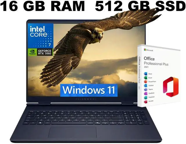 Main image of Alienware 16 Aurora AI Gaming Laptop, 16.0" 120Hz WQXGA Display, Intel Core 7 240H Processor, RTX 5060 8 GB GDDR7 Graphics, WiFi 7, 16GB DDR5 512GB PCIe SSD, Windows 11, Office 2021 License