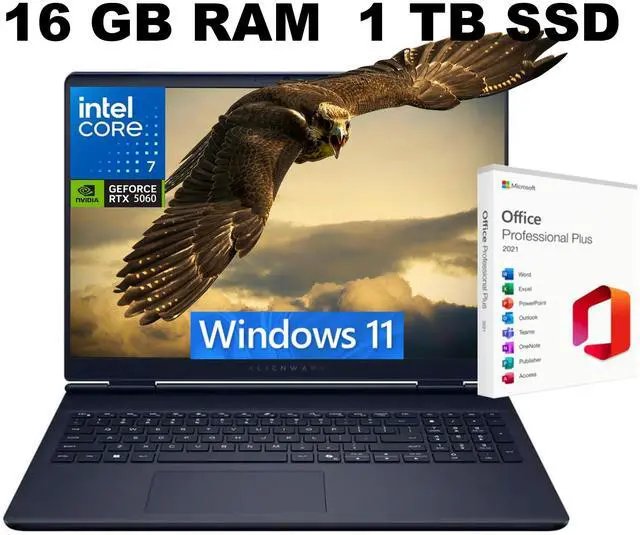 Main image of Alienware 16 Aurora AI Gaming Laptop, 16.0" 120Hz WQXGA Display, Intel Core 7 240H Processor, RTX 5060 8 GB GDDR7 Graphics, WiFi 7, 16GB DDR5 1 TB PCIe SSD, Windows 11, Office 2021 License