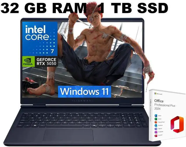 Main image of Alienware 16 Aurora AI Gaming Laptop, 16.0" 120Hz WQXGA Display, Intel Core 7 240H Processor, RTX 5050 8 GB GDDR7 Graphics, WiFi 7, 32GB DDR5 1 TB PCIe SSD, Windows 11, Office 2024 License