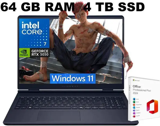 Main image of Alienware 16 Aurora AI Gaming Laptop, 16.0" 120Hz WQXGA Display, Intel Core 7 240H Processor, RTX 5050 8 GB GDDR7 Graphics, WiFi 7, 64GB DDR5 4 TB PCIe SSD, Windows 11, Office 2024 License