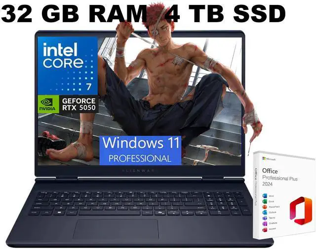 Main image of Alienware 16 Aurora AI Gaming Laptop, 16.0" 120Hz WQXGA Display, Intel Core 7 240H Processor, RTX 5050 8 GB GDDR7 Graphics, WiFi 7, 32GB DDR5 4 TB PCIe SSD, Windows 11 Pro, Office 2024 License