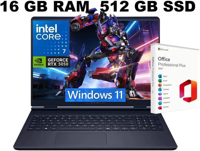 Main image of Alienware 16 Aurora AI Gaming Laptop, 16.0" 120Hz WQXGA Display, Intel Core 7 240H Processor, RTX 5050 8 GB GDDR7 Graphics, WiFi 7, 16GB DDR5 512GB PCIe SSD, Windows 11, Office 2021 License