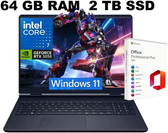 Main image of Alienware 16 Aurora AI Gaming Laptop, 16.0" 120Hz WQXGA Display, Intel Core 7 240H Processor, RTX 5050 8 GB GDDR7 Graphics, WiFi 7, 64GB DDR5 2 TB PCIe SSD, Windows 11, Office 2021 License