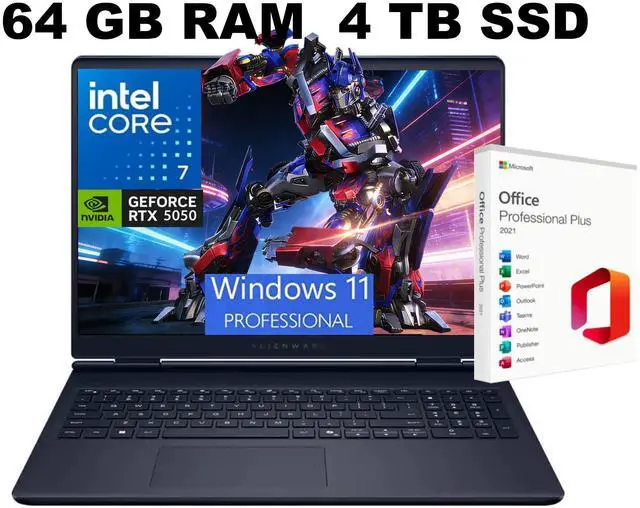 Main image of Alienware 16 Aurora AI Gaming Laptop, 16.0" 120Hz WQXGA Display, Intel Core 7 240H Processor, RTX 5050 8 GB GDDR7 Graphics, WiFi 7, 64GB DDR5 4 TB PCIe SSD, Windows 11 Pro, Office 2021 License