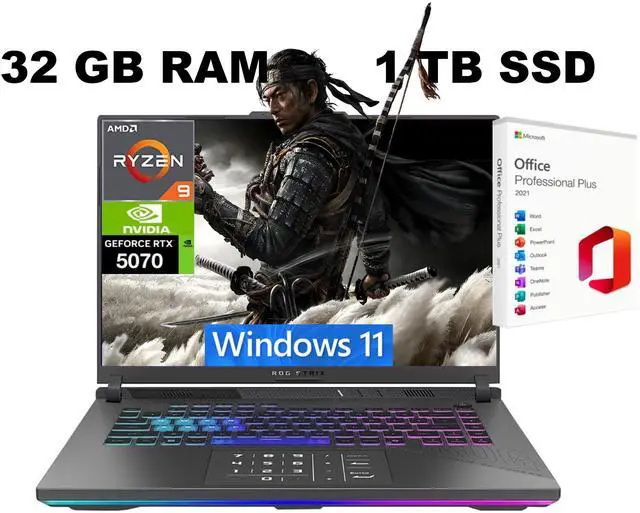 Main image of ASUS ROG Strix G16 Gaming Laptop, 16" Full HD+165Hz, AMD Ryzen 9 8940HX 16 cores Processor, NVIDIA GeForce RTX 5070 8GB GDDR7, WiFi 6E, 32GB DDR5 1 TB PCIe SSD, Windows 11, Office 2021 License