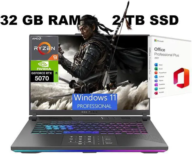 Main image of ASUS ROG Strix G16 Gaming Laptop, 16" Full HD+165Hz, AMD Ryzen 9 8940HX 16 cores Processor, NVIDIA GeForce RTX 5070 8GB GDDR7, WiFi 6E, 32GB DDR5 2 TB PCIe SSD, Windows 11 Pro, Office 2021 License