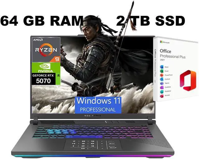 Main image of ASUS ROG Strix G16 Gaming Laptop, 16" Full HD+165Hz, AMD Ryzen 9 8940HX 16 cores Processor, NVIDIA GeForce RTX 5070 8GB GDDR7, WiFi 6E, 64GB DDR5 2 TB PCIe SSD, Windows 11 Pro, Office 2021 License