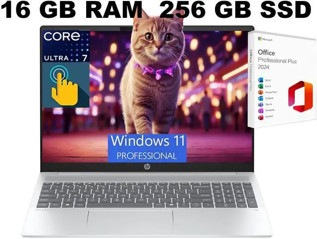 Main image of HP OmniBook 5 16 Laptop, 16" WUXGA Touchscreen, Intel Ultra 7 255U 12-Core Processor, Intel Graphics, Wi-Fi 6 Backlit Keyboard, 16GB DDR4 256GB PCIe SSD, Windows 11 Pro, Office 2024 License