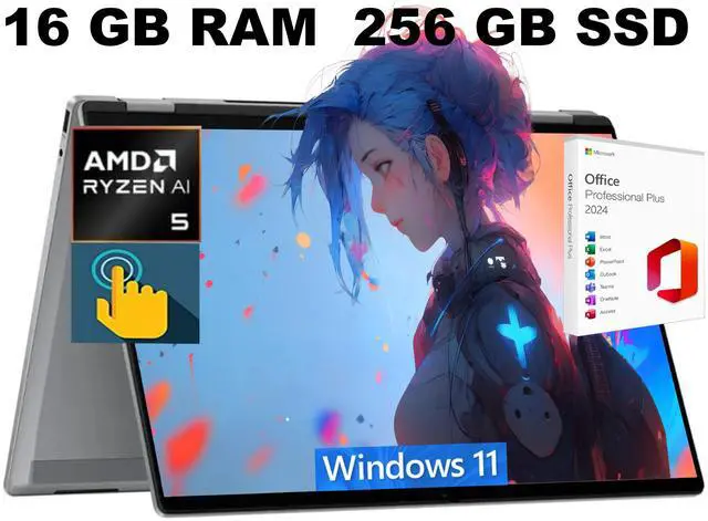 Main image of HP OmniBook X 16 Laptop, 16" WUXGA Touchscreen, AMD Ryzen AI 5 340 6-Cores Processor, AMD Radeon 840M Graphics, Backlit KB, 16GB DDR4 256GB PCIe SSD, Windows 11 Home, Office 2024 License