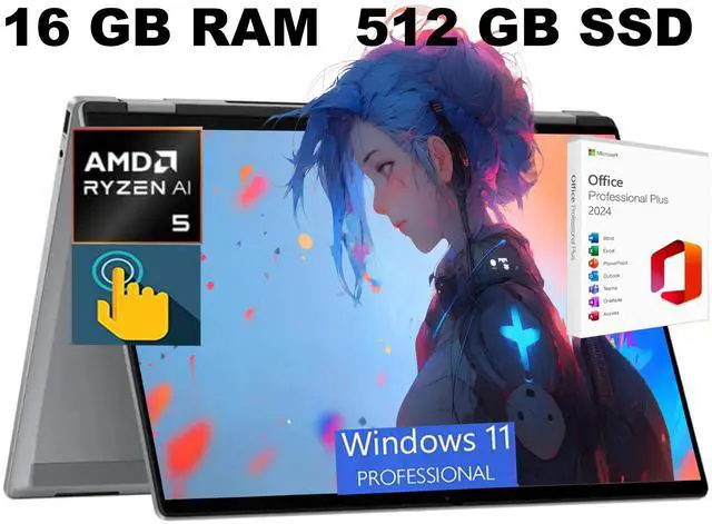 Main image of HP OmniBook X 16 Laptop, 16" WUXGA Touchscreen, AMD Ryzen AI 5 340 6-Cores Processor, AMD Radeon 840M Graphics, Backlit KB, 16GB DDR4 512GB PCIe SSD, Windows 11 Pro, Office 2024 License
