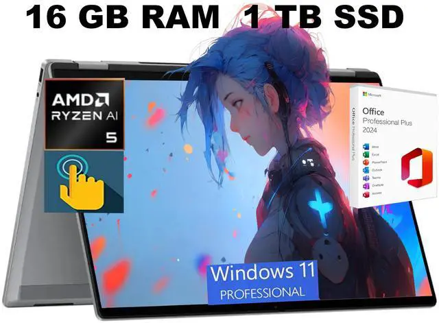 Main image of HP OmniBook X 16 Laptop, 16" WUXGA Touchscreen, AMD Ryzen AI 5 340 6-Cores Processor, AMD Radeon 840M Graphics, Backlit KB, 16GB DDR4 1 TB PCIe SSD, Windows 11 Pro, Office 2024 License