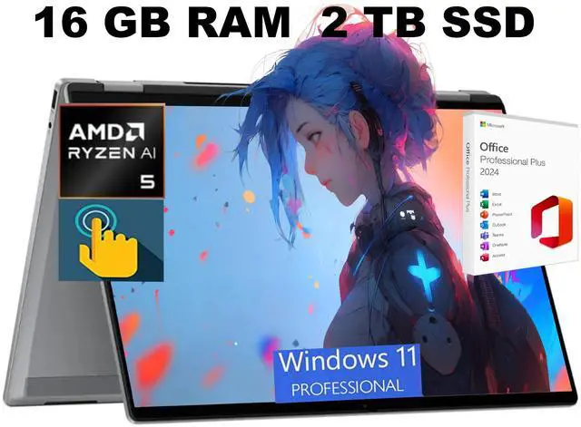 Main image of HP OmniBook X 16 Laptop, 16" WUXGA Touchscreen, AMD Ryzen AI 5 340 6-Cores Processor, AMD Radeon 840M Graphics, Backlit KB, 16GB DDR4 2 TB PCIe SSD, Windows 11 Pro, Office 2024 License