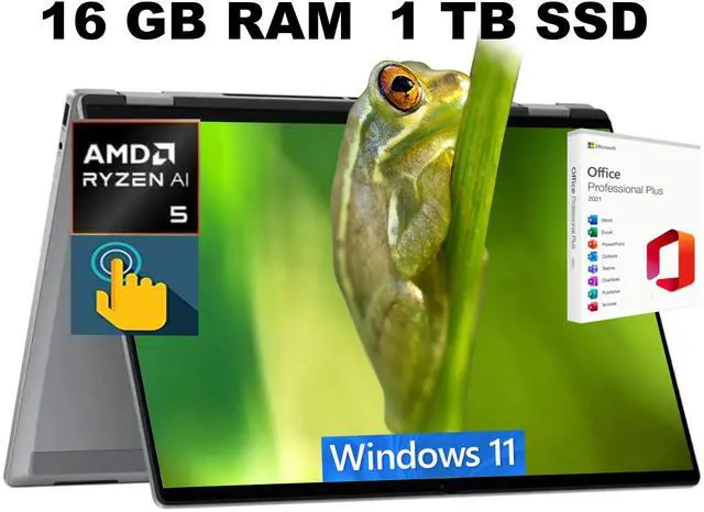 Main image of HP OmniBook X 16 Laptop, 16" WUXGA Touchscreen, AMD Ryzen AI 5 340 6-Cores Processor, AMD Radeon 840M Graphics, Backlit KB, 16GB DDR4 1 TB PCIe SSD, Windows 11 Home, Office 2021 License