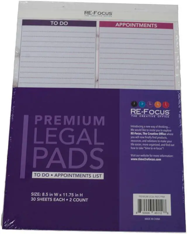 Main image of Re-Focus the Creative Office Premium Pink Legal Pad, 30 Sheets/Pad, 2 Pads