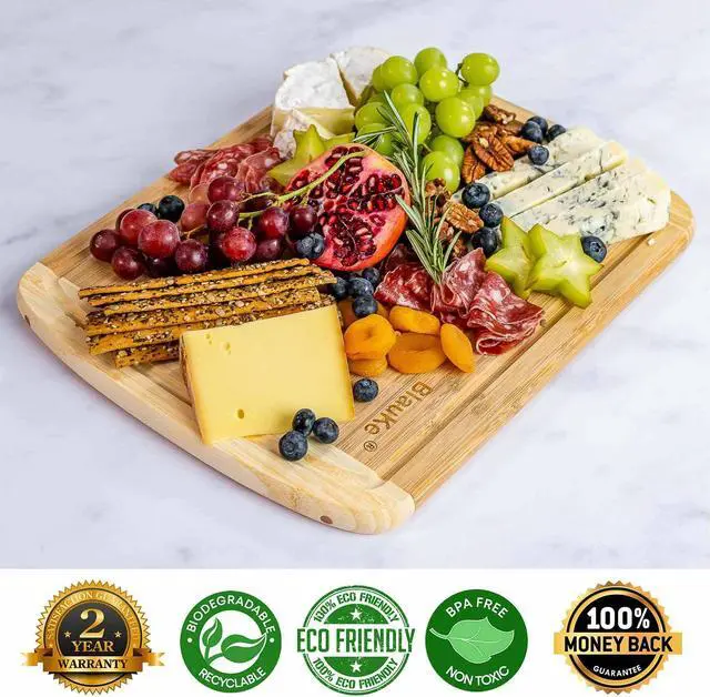 Alt view image 2 of 7 - Wood Cutting Board for Kitchen - 14x11" Large Bamboo Cutting Board with Juice Groove - Wooden Chopping Board, Serving Tray, Butcher Block - BlauKe®