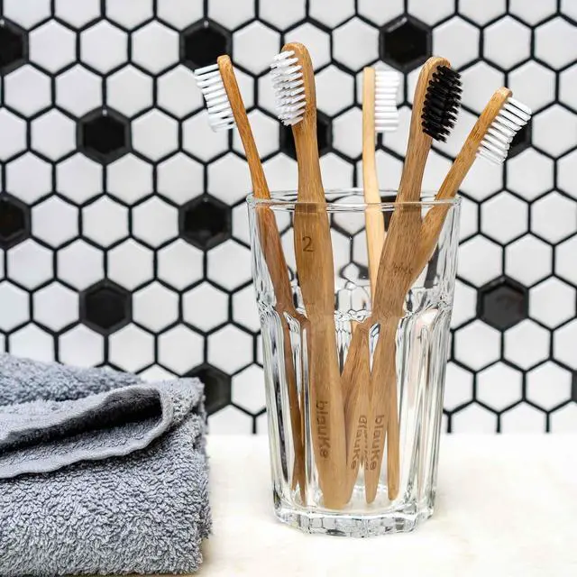 Alt view image 7 of 7 - Bamboo Toothbrushes Medium Bristles 5-Pack - 4 White Wooden Toothbrushes, 1 Black Charcoal Toothbrush - Biodegradable, Natural, Eco-Friendly - BlauKe®