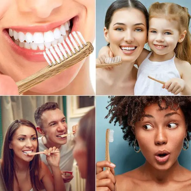 Alt view image 4 of 7 - Bamboo Toothbrushes Medium Bristles 5-Pack - 4 White Wooden Toothbrushes, 1 Black Charcoal Toothbrush - Biodegradable, Natural, Eco-Friendly - BlauKe®