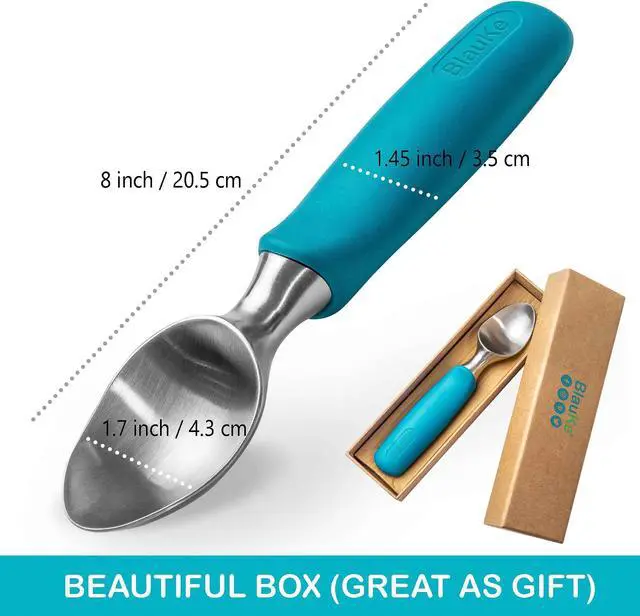 Alt view image 3 of 7 - Stainless Steel Ice Cream Scoop - Professional Ice Cream Scooper with Comfortable Non-Slip Rubber Grip - Heavy-Duty Dishwasher-Safe Baller Scoop - BlauKe®