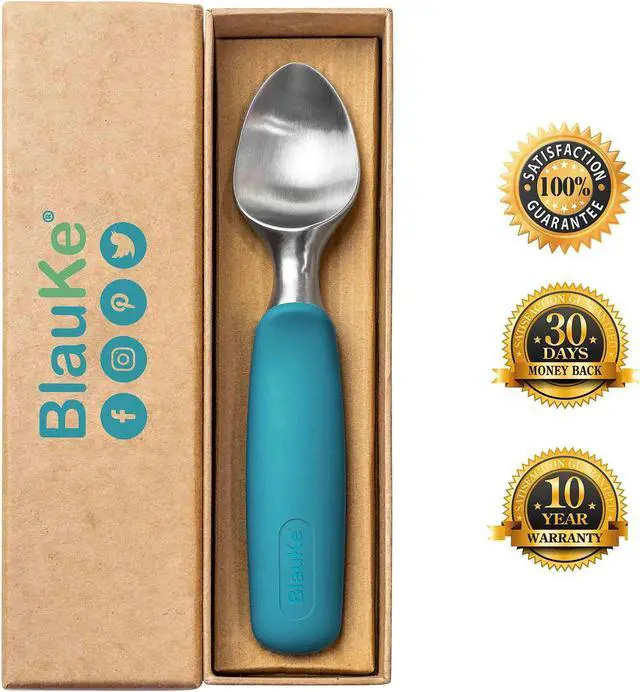 Alt view image 2 of 7 - Stainless Steel Ice Cream Scoop - Professional Ice Cream Scooper with Comfortable Non-Slip Rubber Grip - Heavy-Duty Dishwasher-Safe Baller Scoop - BlauKe®