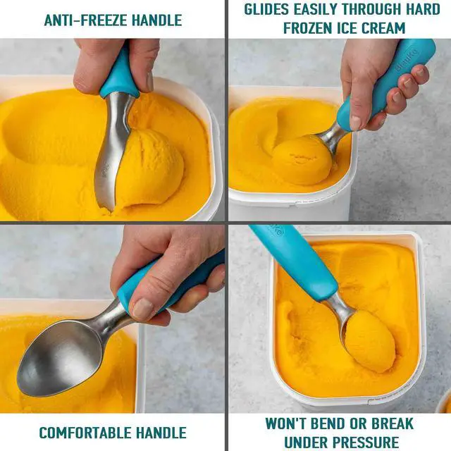 Alt view image 5 of 7 - Stainless Steel Ice Cream Scoop - Professional Ice Cream Scooper with Comfortable Non-Slip Rubber Grip - Heavy-Duty Dishwasher-Safe Baller Scoop - BlauKe®