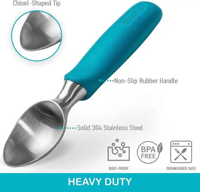 Alt view image 4 of 7 - Stainless Steel Ice Cream Scoop - Professional Ice Cream Scooper with Comfortable Non-Slip Rubber Grip - Heavy-Duty Dishwasher-Safe Baller Scoop - BlauKe®