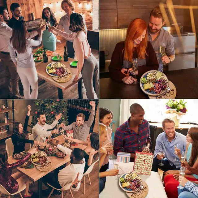 Alt view image 5 of 7 - Bamboo Cheese Board with Knife Set and Slate - 12 inch Round Charcuterie Board, Serving Tray, Platter, Wood Cheese Board Set - Gift Idea - BlauKe®