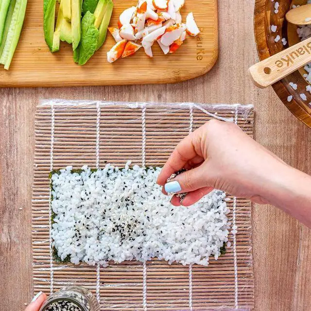 Alt view image 7 of 7 - Sushi Making Kit - 2 Bamboo Sushi Rolling Mats, 5 Pairs Chopsticks, Rice Paddle, Spreader - Beginner Sushi Maker Kit with Roller Mat and Accessories - BlauKe®