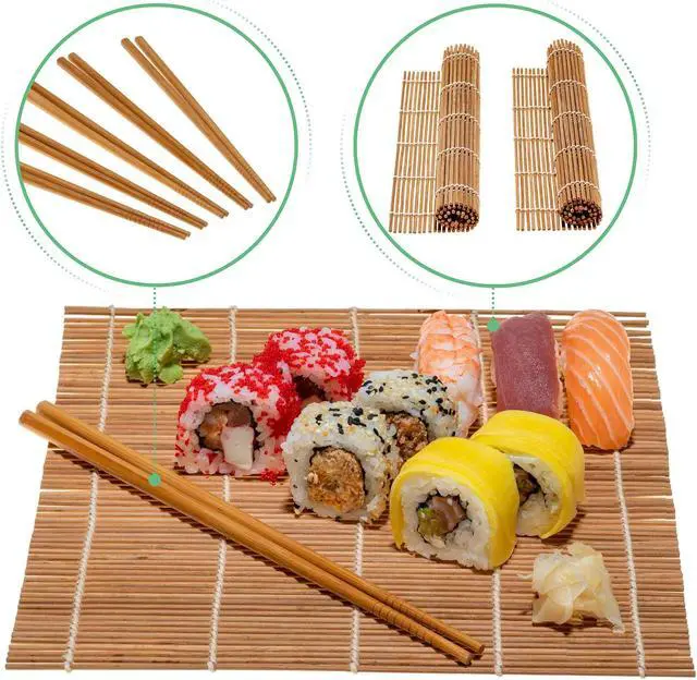 Alt view image 5 of 7 - Sushi Making Kit - 2 Bamboo Sushi Rolling Mats, 5 Pairs Chopsticks, Rice Paddle, Spreader - Beginner Sushi Maker Kit with Roller Mat and Accessories - BlauKe®