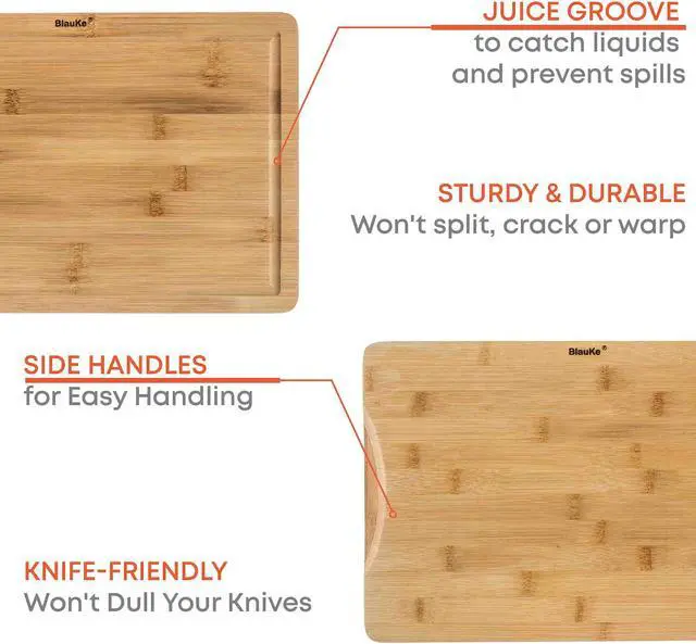 Alt view image 7 of 7 - Wood Cutting Board for Kitchen - 15x10" Large Bamboo Cutting Board with Juice Groove and Handles - Wooden Chopping Board, Serving Tray - BlauKe®
