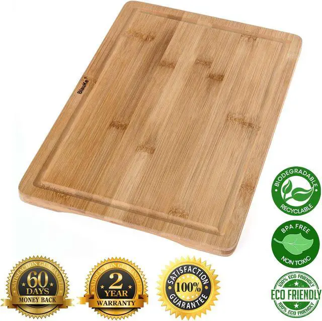 Alt view image 2 of 7 - Wood Cutting Board for Kitchen - 15x10" Large Bamboo Cutting Board with Juice Groove and Handles - Wooden Chopping Board, Serving Tray - BlauKe®