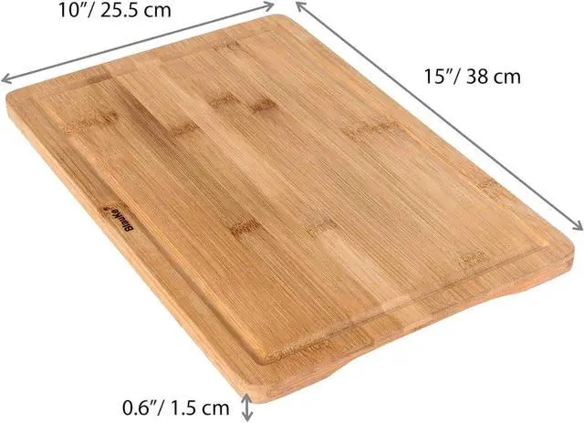 Alt view image 3 of 7 - Wood Cutting Board for Kitchen - 15x10" Large Bamboo Cutting Board with Juice Groove and Handles - Wooden Chopping Board, Serving Tray - BlauKe®