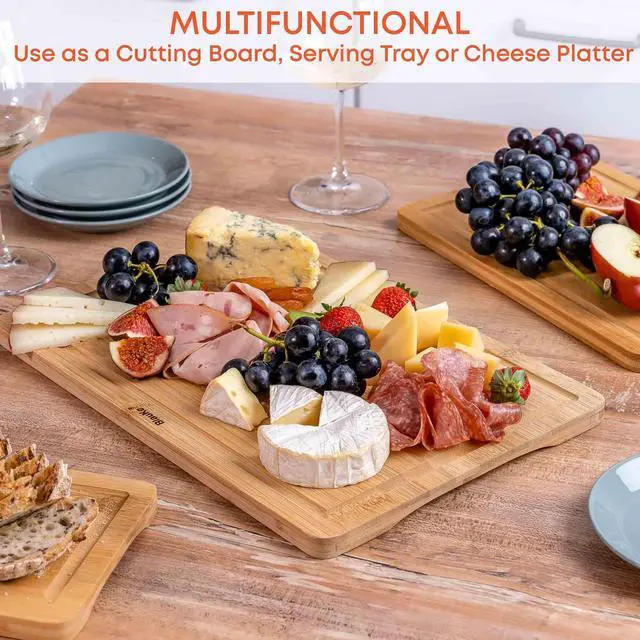Alt view image 6 of 7 - Wood Cutting Board for Kitchen - 15x10" Large Bamboo Cutting Board with Juice Groove and Handles - Wooden Chopping Board, Serving Tray - BlauKe®