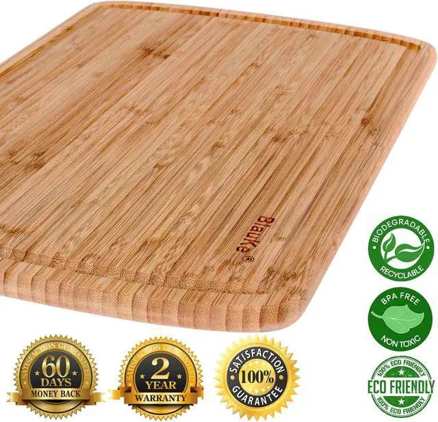 Alt view image 2 of 7 - Wood Cutting Board for Kitchen - 18x12" Extra Large Bamboo Cutting Board with Juice Groove - Wooden Chopping Board, Serving Tray, Butcher Block - BlauKe®