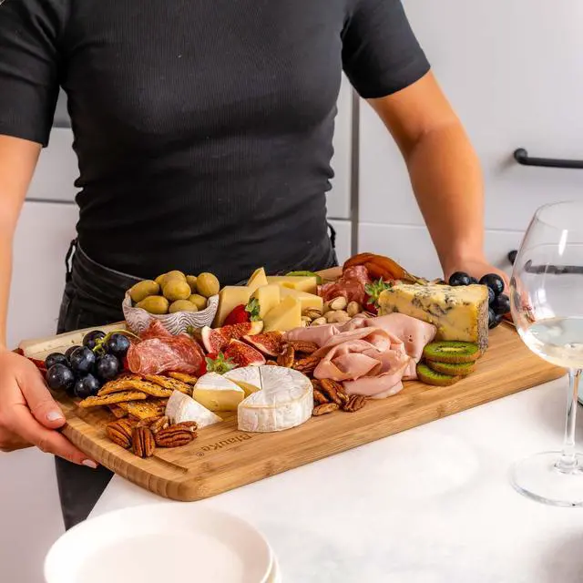 Alt view image 4 of 7 - Wood Cutting Board for Kitchen - 18x12" Extra Large Bamboo Cutting Board with Juice Groove - Wooden Chopping Board, Serving Tray, Butcher Block - BlauKe®