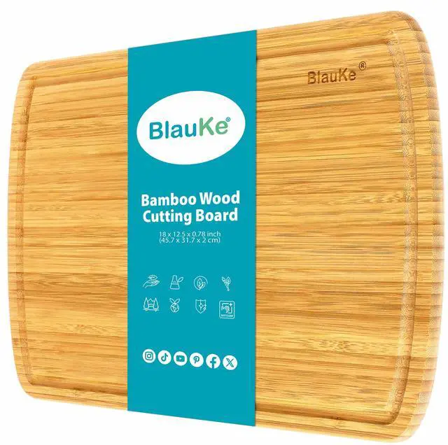 Main image of Wood Cutting Board for Kitchen - 18x12" Extra Large Bamboo Cutting Board with Juice Groove - Wooden Chopping Board, Serving Tray, Butcher Block - BlauKe®