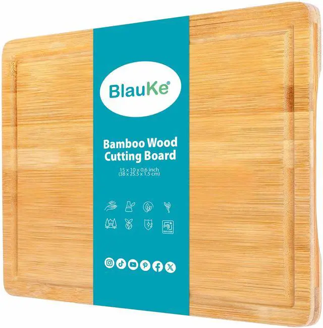 Main image of Wood Cutting Board for Kitchen - 15x10" Large Bamboo Cutting Board with Juice Groove and Handles - Wooden Chopping Board, Serving Tray - BlauKe®