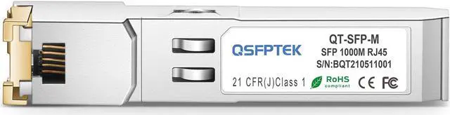 Alt view image 2 of 5 - QSFPTEK SFP RJ45 Copper Module Gigabit Transceiver 1000BASE-T for Ubiquiti UF-RJ45-1G, D-Link, Supermicro, Netgear, TP-Link, Broadcom, Linksys, other Open Switches, Reach 100m