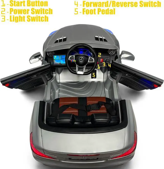 Alt view image 2 of 7 - Americas Toys Ride On Toys - Electric 12V Battery Powered Car RC Car - Licensed Ride On Car Open Trunk Leather Seat Music LED Wheels MP4 Screen  Compatible with Mercedes-Benz Red Silver