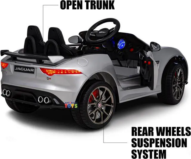 Alt view image 3 of 7 - Americas Toys for Kids 12V Electric Car with Remote Control  Ride On Toys with Open Doors, Plastic Wheels, Leather Seat, 5 Point Seat Belt, MP3 Silver Compatible with Jaguar