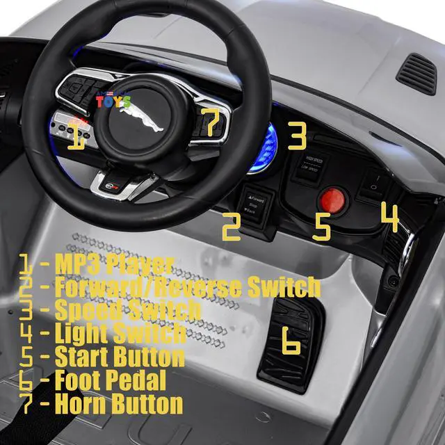 Alt view image 7 of 7 - Americas Toys for Kids 12V Electric Car with Remote Control  Ride On Toys with Open Doors, Plastic Wheels, Leather Seat, 5 Point Seat Belt, MP3 Silver Compatible with Jaguar