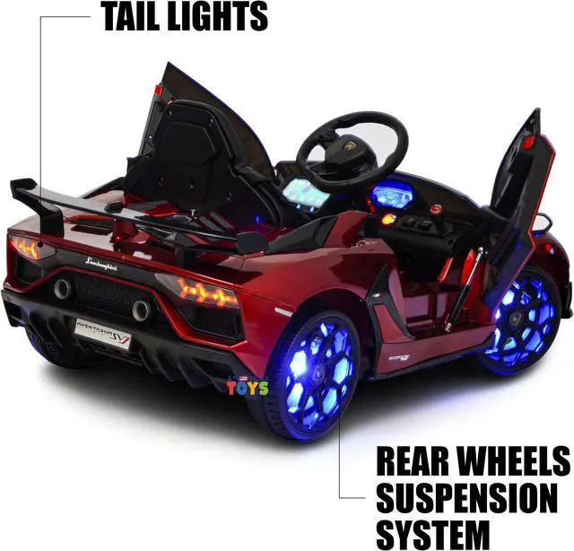 Alt view image 3 of 7 - Kids Outdoor Toys 2V Electric Car with RC Ride On Cars with Scissors Doors, Leather Seat, Soft Start, LED Wheels, MP4 Screen, Red, Americas Toys Red Compatible with Lamborghini