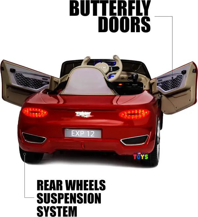 Alt view image 2 of 7 - Kids Ride On Toys  12V Electric Car with Remote Control  Americas Toys Ride On Car w/ Luxury Interior, Plastic Wheels, Butterfly Doors, Music, LED Lights Red Compatible with Bentley
