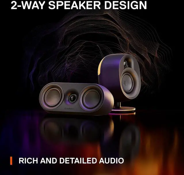 Alt view image 4 of 7 - SteelSeries Arena 9 Illuminated 5.1 Desktop Gaming Speakers  5.1 USB Surround Sound  Wireless Rear Speakers  2-Way Speaker Design  Subwoofer  RGB Light, Bluetooth  PC, PlayStation, Mobile, Mac