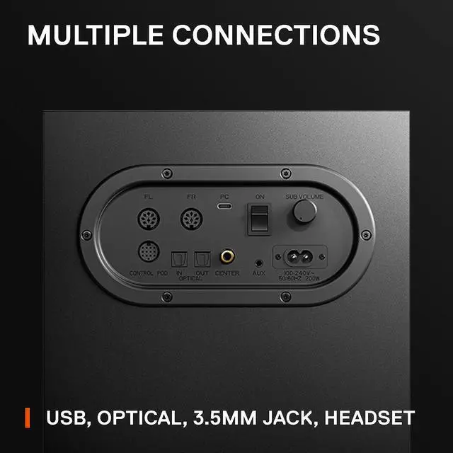 Alt view image 6 of 7 - SteelSeries Arena 9 Illuminated 5.1 Desktop Gaming Speakers  5.1 USB Surround Sound  Wireless Rear Speakers  2-Way Speaker Design  Subwoofer  RGB Light, Bluetooth  PC, PlayStation, Mobile, Mac