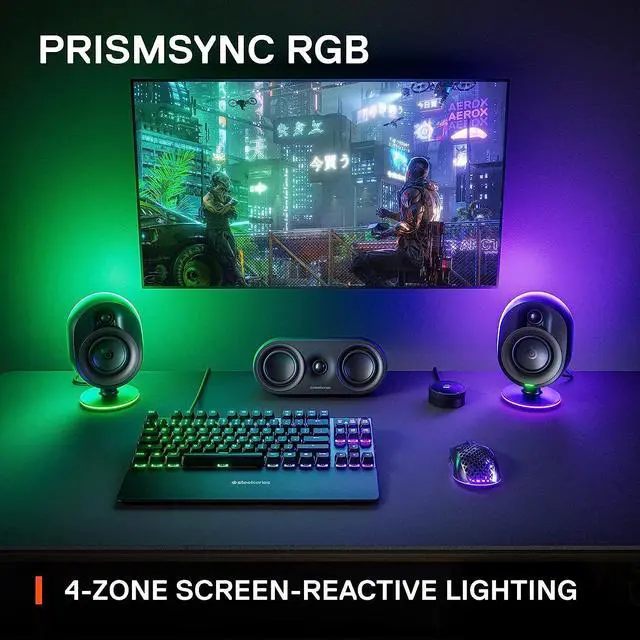 Alt view image 5 of 7 - SteelSeries Arena 9 Illuminated 5.1 Desktop Gaming Speakers  5.1 USB Surround Sound  Wireless Rear Speakers  2-Way Speaker Design  Subwoofer  RGB Light, Bluetooth  PC, PlayStation, Mobile, Mac